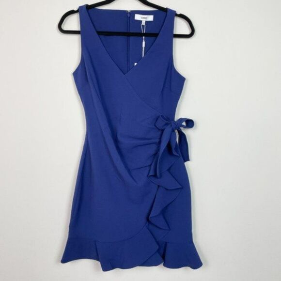 Likely Penny Ruffle Wrap Mini V Neck Dress Blue 2 - Picture 4 of 8